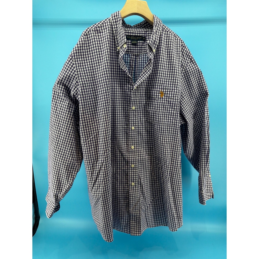 U.S. Polo Assn Mens 2XLT Purple Gingham Button Down Shirt Long Sleeve Tall 2XL